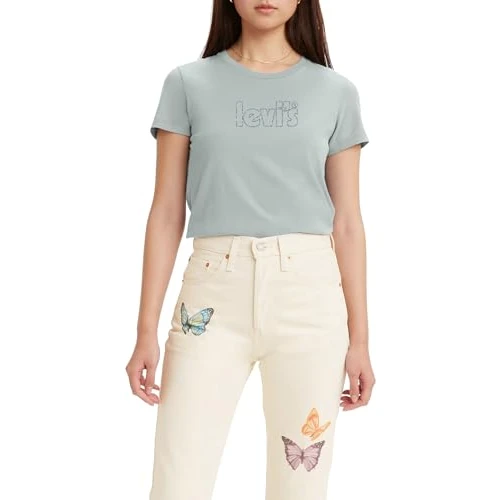 Limited-time offer: Levi's Women's The Perfect Tee- Poster Logo T-Shirt, Poster Logo Glitter Chalk Blue, XS from 17.51 GBP to 17.51 GBP (save 0%)