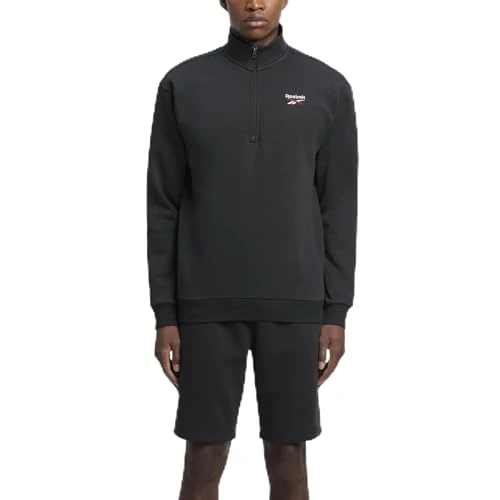 Reebok Identity Fleece Felpa Uomo 1/4 Zip, Nero/Bianco/Rosso, L