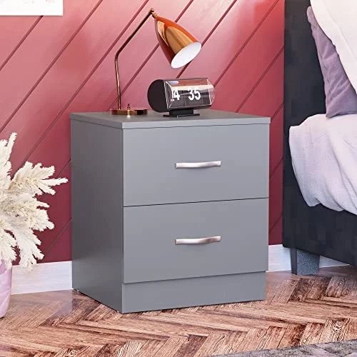 Limited-time offer: Vida Designs Large Grey Bedside Cabinet, 2 Drawer With Metal Handles & Runners, Unique Anti-Bowing Drawer Support, Riano Bedroom Furniture from 31.99 GBP to 28.99 GBP (save 9%)