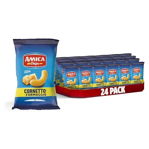Offerta a tempo: AMICA Chips | Patatine Cornetto al Gusto Formaggio, Snack di Mais Cotto al Forno, Senza Glutammato Monosodico, Con Olio di Semi di Girasole, 24 Pezzi x 50 gr - 24% da 24.59 € a 18.68 €