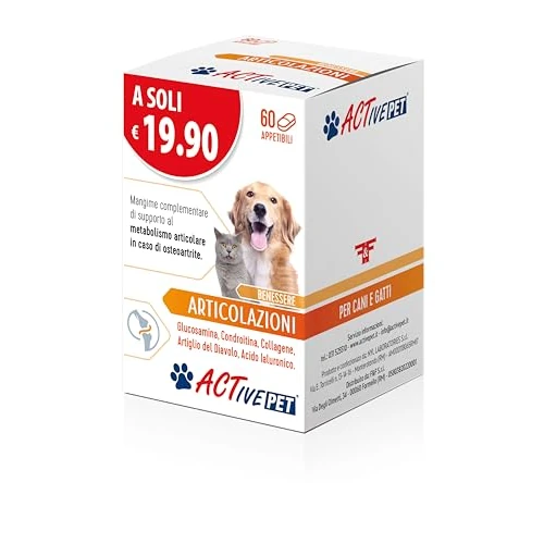 Offerta a tempo: Active Pet Articolazioni, Mangime Complementare di Supporto al Metabolismo Articolare in caso di Osteoartrite, per Cani e Gatti - 1 Confezione da 60 Compresse - 35% da 19.90 € a 12.93 €