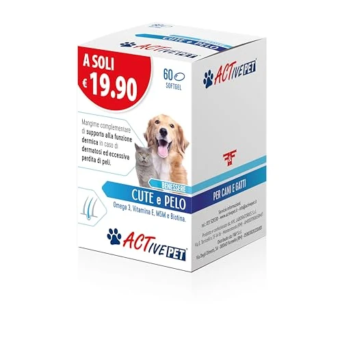 Offerta a tempo: Active Pet Cute e Pelo, Mangime Complementare di Supporto alla Funzione Dermica in caso di Dermatosi ed Eccessiva Perdita di Peli, per Cani e Gatti - 1 Confezione da 60 Perle - 0.00% da 13.91 € a 13.91 €