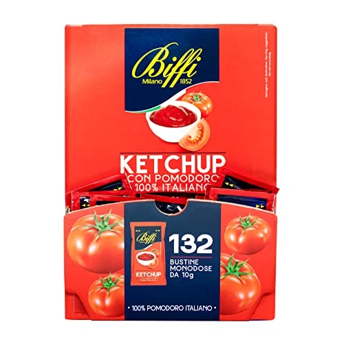 Offerta a tempo: Biffi - Ketchup con pomodoro 100% Italiano - Monodose - 132 bustine monoporzione da 10 g - 0.00% da 15.90 € a 15.90 €