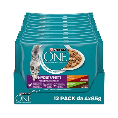 PURINA ONE Schwer Appe Nassfutter für ausgewachsene Katzen mit Huhn, Rindfleisch und grünen Bohnen, Truthahn, Ente und Karotten, 48 Beutel à 85 g