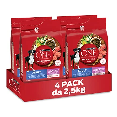 Offerta a tempo: PURINA ONE Medium Maxi Crocchette per Cani Adulti ricco in Agnello 4 Sacchi da 2.5kg - 44% da 39.60 € a 22.05 €