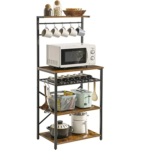 Offerta a tempo: YMYNY Scaffale da Cucina, Scaffale da Panetteria, Portaoggetti a 5 livelli di 12 ganci, per Microonde, Struttura in Metallo, Stile industriale, 59 x 40 x 143CM, Marrone Vintage HBR001H - 21% da 79.99 € a 62.99 €