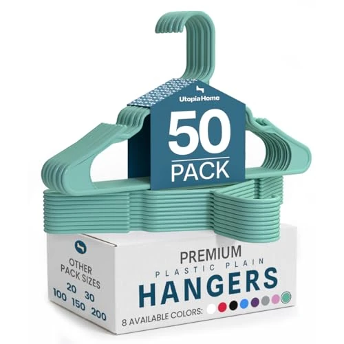 Offre limitée : Utopia Home Lot de 50 cintres en Plastique Turquoise Peu encombrants, durables et Solides, organisateurs de placards Parfaits avec rainures au Niveau des épaules de 183.56 € à 19.99 € (89.11% de remise)