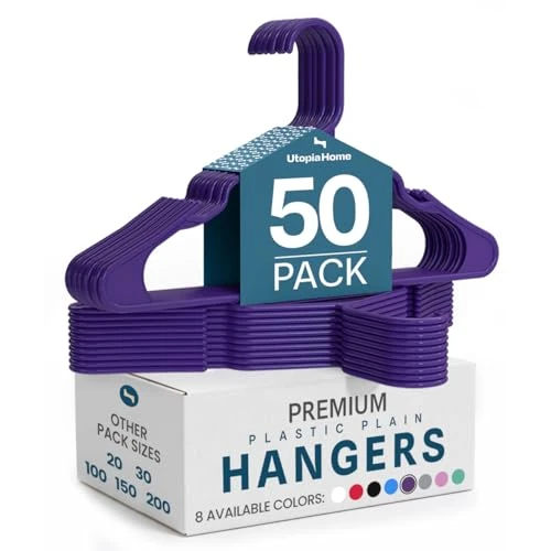 Oferta limitada: Utopia Home Paquete de 50 Perchas de Plástico Ahorradoras de Espacio, Duraderas y con Ranuras para los Hombros, Morado de 29.18 € a 29.18 € (ahorro 0.00%)