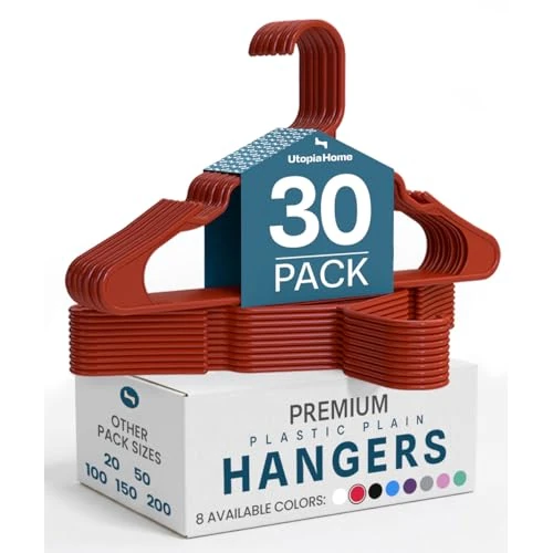 Offerta a tempo: Utopia Home 30 confezioni di appendini in plastica salvaspazio, resistenti con scanalature per la spalla, rosso - 8% da 29.99 € a 27.68 €