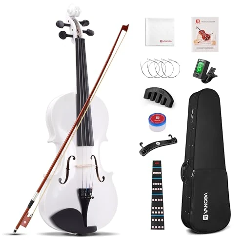 Offerta a tempo: Vangoa 4/4 Violino Acustico Concerto Violin Set con Custodia, Colofonia, Arco, Corde per Violino per Principianti Adulti Studenti, Bianco - 11% da 90.14 € a 79.99 €