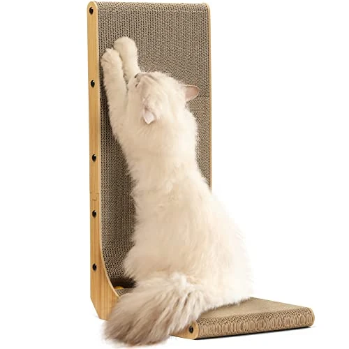FUKUMARU Rascador para Gatos de 68 cm de Altura, rascador Vertical en Forma de L, con Pelota de Juguete, Alfombrillas rascadoras de cartón Paredes y Esquinas，Talla Grande