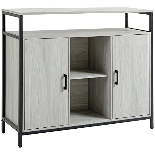 Offerta a tempo: HOMCOM Credenza Moderna in Legno con 2 Armadietti e Ripiani, Mobile Cucina e per Ingresso Grigio Chiaro, 100x34x87.2cm - 12% da 95.95 € a 84.79 €