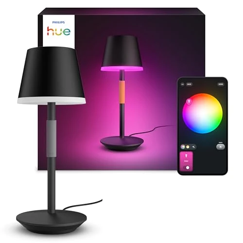 Philips Hue Go Tafellamp - Duurzame LED Verlichting - Wit en Gekleurd Licht - Dimbaar - Verbind met Hue Bluetooth of Bridge - Werkt met Alexa en Google Home - Zwart