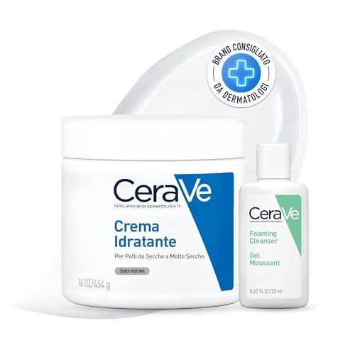 CeraVe Crema hidratante para el rostro y el cuerpo, para la piel, con ácido hialurónico, 454 g + tamaño de espuma limpiadora de 20 ml