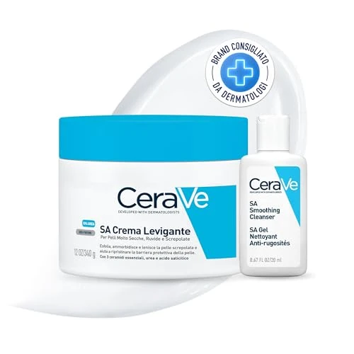 CeraVe SA - Crema alisadora de cuerpo para piel seca y rugosa con ácido salicilico, 10% urea, 340 ml + Travel Size SA Limpiador alisante, 20 ml