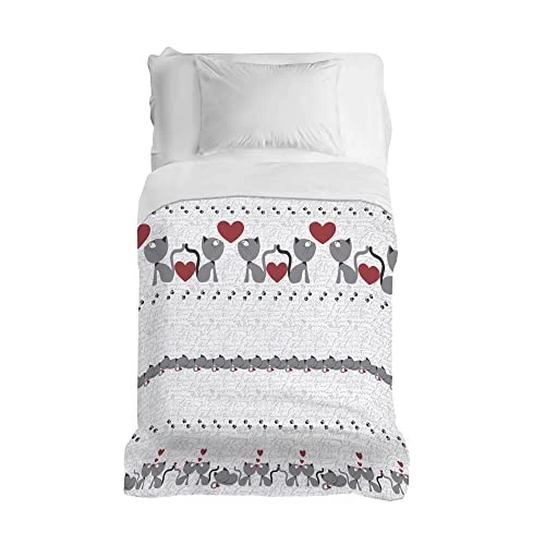 PENSIERI DELICATI Copriletto 170 x 280 cm, Telo Singolo 100% Cotone Pique, Ideale Come Telo Arredo, Coperta Salva Letto 1 Piazza, Fantasia Gattini Grigio, 100% Made in Italy