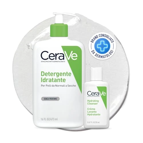 CeraVe Vochtinbrengende gezichts- en lichaamsreiniger, voor normale tot droge huid, met hyaluronzuur, 473 ml + Travel Size vochtinbrengende reiniging, 20 ml
