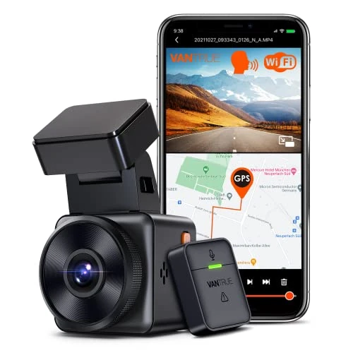 VANTRUE E1 Dash Cam 1944P WiFi GPS Voice Control HDR, Small Mini Hidden Car Camera 160° Wireless Controller, Dashcam Front for Cars Buffered Parking Mode, Night Vision, Supercapacitor, Support 512GB
