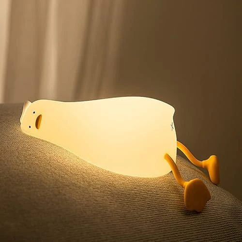 URAQT Silikon Nachtlicht Kinder, süße Enten Led Nachttischlampe USB-Aufladung und Timing, 1200mAh Kawaii Nachtlicht baby mit Touch Schalter 3 Helligkeitseinstellungen Weihnachtsgeschenke für Kinder