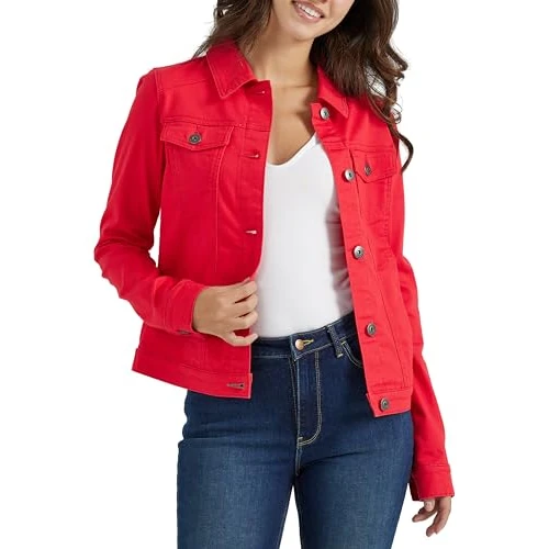 Offerta a tempo: Wrangler Authentics Stretch Denim Jacket Giacca Jeans, Colore: Rosso, L Donna - 0.00% da 75.71 € a 75.71 €