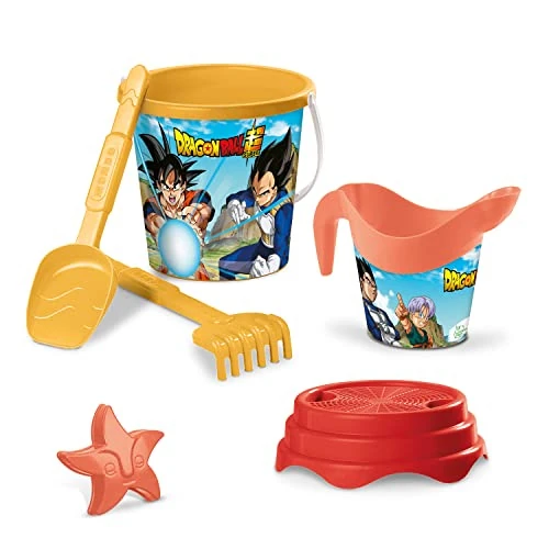 Mondo 28704 Dragonball Bucket, Renew Toys Sea Set with Bucket, Scoop, Rake, Sieve, Cutter, Watering Can Included, Multicolor, 17 cm