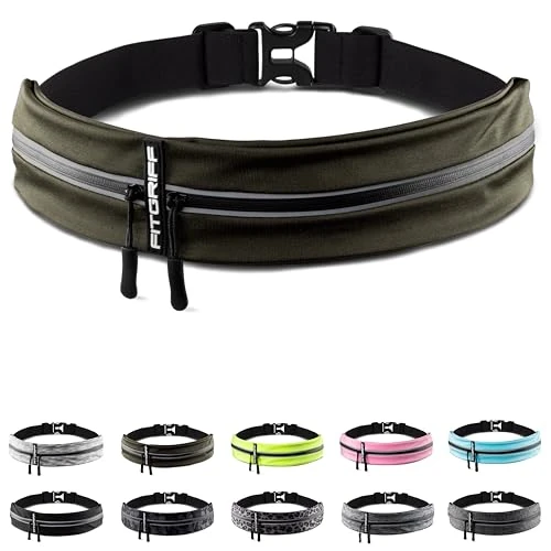 Fitgriff® Hardloopriem Telefoon (Running Belt) - Heren en Dames - Hardlopen Telefoonhouder voor Race, Joggen, Marathon - Voor Alle Mobiels (Legergroen, S-M)