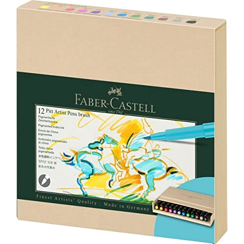 Faber-Castell 167190 - Pitt Artist Pen Brush ink pens, 12-piece studio box, brush pen set
