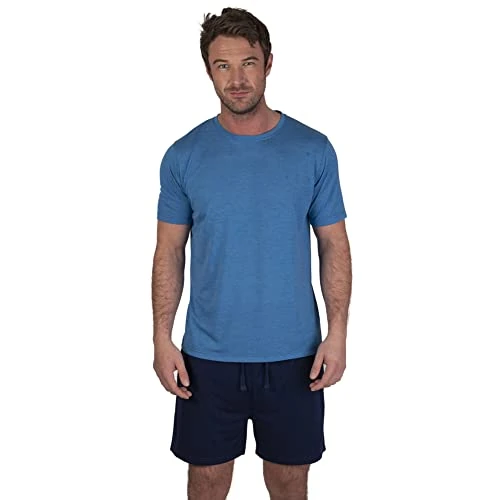 Offerta a tempo: Light & Shade Set Loungewear Uomo Cotone – Pigiama con T Shirt e Pantaloncini, Abbigliamento Notte Leggero Traspirante con Coulisse Estate (Blu, XL) - 0.00% da 14.95 € a 14.95 €