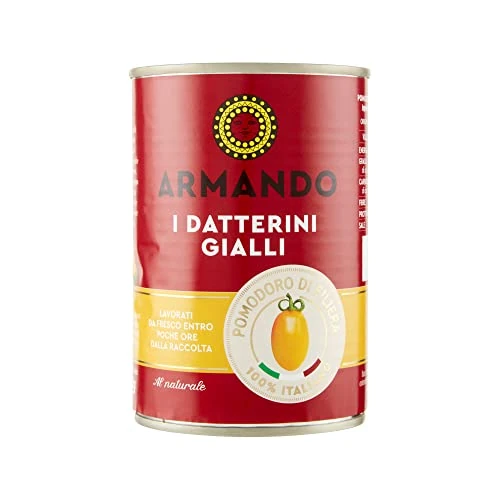 Offerta a tempo: Armando, I Datterini Gialli, Pomodori Datterini Al Naturale di Filiera 100% italiani, 12 confezioni in latta da 400 gr - 70% da 34.20 € a 10.40 €