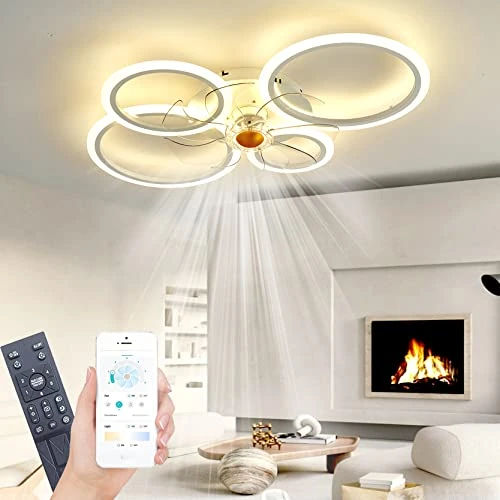 WODA Shang Mao Ceiling Fan with Light, White, L80cm, Dimmable LED Living Room Bedroom Fan Light with Remote Control, 6-Speed, Memory, Timer, APP