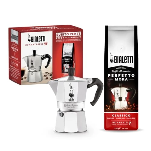 Bialetti Cafetera, Aluminio, 6 Tazas + Perfetto Moka, Gris, negro