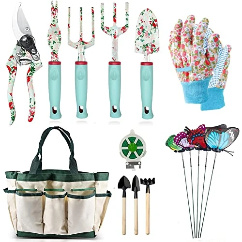 Set di Attrezzi da Giardinaggio, Kit Giardinaggio di Attrezzi Manuali da Floreale Giardino da 16 Pezzi, Regali da Giardinaggio per Donne e Uomini, Attrezzi da Giardinaggio per Impieghi Gravosi