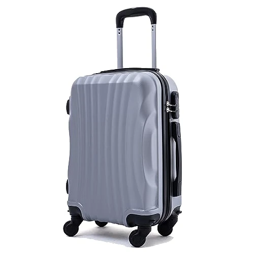 R.Leone Maleta trolley equipaje de mano 55 x 40 x 20 cm rígido ultraligero de ABS 4 ruedas autónomas 3N, plateado, Valigia 55X40X20cm, Rueda giratoria