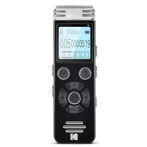 Offerta a tempo: KODAK VRC450 - Registratore vocale ad alta intensità, mini registratore vocale ricaricabile con controllo vocale, batteria al litio, lettore MP3 e dispositivo di ascolto - 0.00% da 69.99 € a 69.99 €