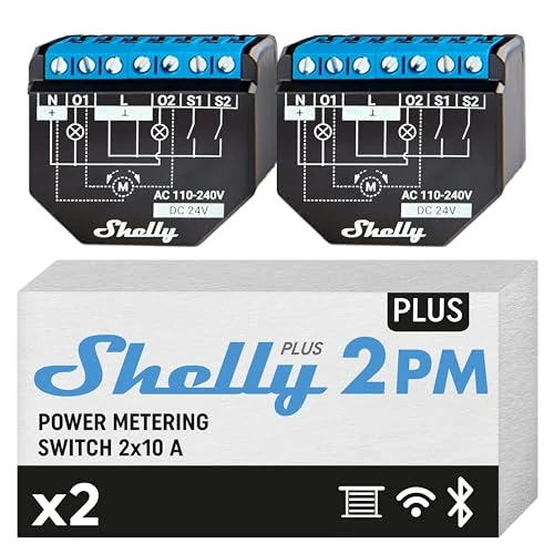 Shelly Plus 2PM | Wlan 2 Kanäle Smart Relais Schalter | Rolladenschalter mit Stromverbrauchsmessung | Hausautomation | Google Home Alexa Zubehör | iOS Android App (2 Pack)