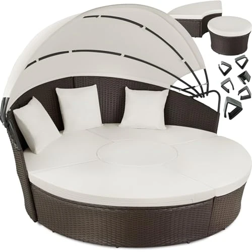 Offerta a tempo: tectake® Letto Isola Alluminio Rattan, Sdraio Prendisole Giardino, Divano con Tettuccio Parasole Apribile, Divano da Esterno con Imbottitura, Sdraio da Esterno - Marrone Misto - 20% da 399.79 € a 319.79 €
