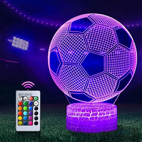 Offerta a tempo: Calcio Lampade 3D Illusione Ottica Luce Notturna, Lampada Led Da Tavolo Illuminazione Luce Di Notte, 16 Colori Controllo Tattile Lampada Decorazione Da Comodino Con Cavo Usb, Regali di calcio bambini - 0.00% da 14.88 € a 14.88 €