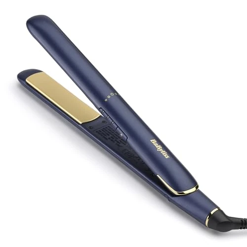 BaByliss Midnight Luxe Glätteisen - Titanium Ceramic Floating Plates für sanftes Gleiten, schnelles Aufheizen in 30 Sekunden, 3 Heizstufen bis zu 235°C, weltweit einsetzbar, 2516PE