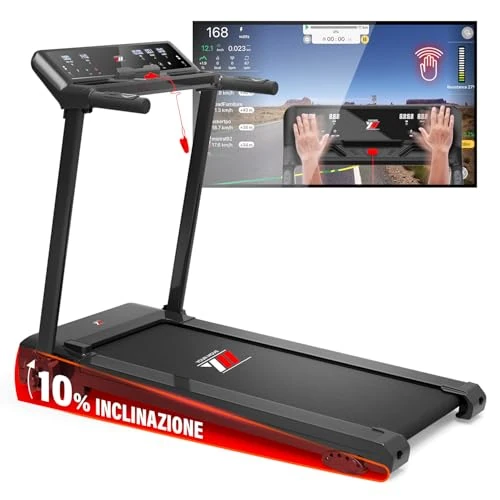 Offerta a tempo: YM Tapis Roulant Salvaspazio 16 km/h, Marchio Italiano, Inclinazione, APP Compatibili, Pieghevole, Ampia Superfice, 2 Sistemi Controllo (TASTI + GESTUALE) Brevettato, NEXT 4000 Your Move Nero - 13% da 349.99 € a 303.99 €