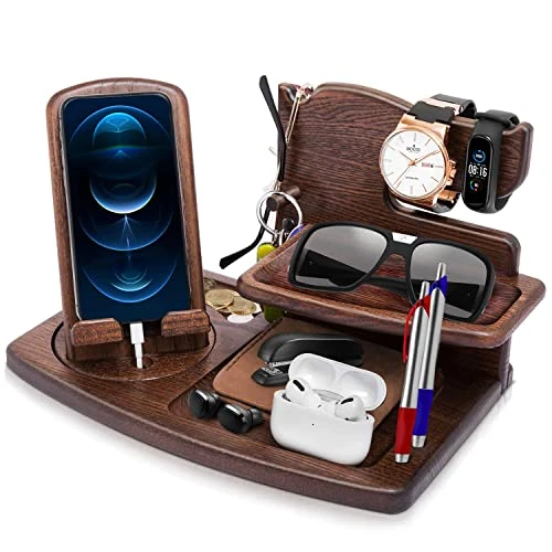 Offerta a tempo: Regalo Uomo Natale Compleanno, Docking Station per Telefono in Legno, Organizer per Comodino, festa del papa, Regali San Valentino Uomo, Marito, Organizzatore da Ufficio, Accessori da Scrivania - 0.00% da 29.99 € a 29.99 €