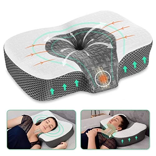 Elviros Almohada Cervical Ortopédica de Espuma Viscoelastica, Almohada Ergonómica Extraíble para Dolor de Cuello y Hombros Almohada Antironquidos para Dormidores Laterales, Blanca