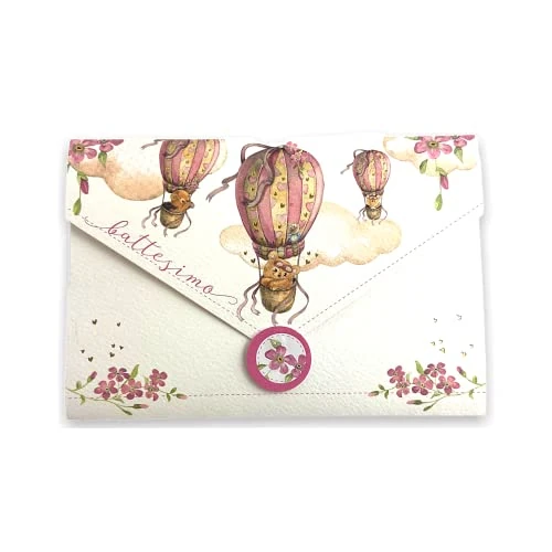 Offerta a tempo: LINA OFFICINE GRAFICHE CREATIVE Biglietto Auguri Battesimo Bimba, Regalo Battesimo Bambina, con busta portasoldi inclusa, Etichetta Chiudi Busta, 11 x 16 cm (Mongolfiera - Rosa) 96-403 - 0.00% da 3.95 € a 3.95 €