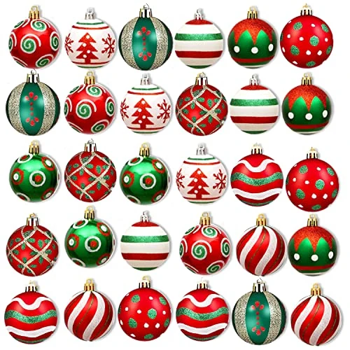Offerta a tempo: 30 Palline di Natale - Accessori Decorativi per L'Albero di Natale - addobbi Natalizie in Rosso e Bianco - Diverse Forme di Palline ed Un Puntale per Albero di Natale - 32% da 22.49 € a 15.19 €