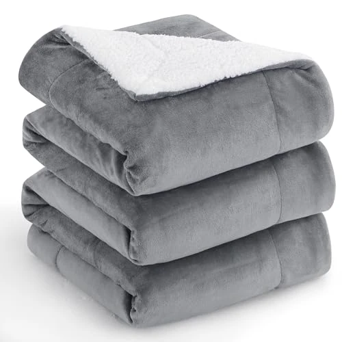 Offre limitee: Aisbo Plaid Canape Polaire en Sherpa - Couverture 220x240 Jete de Canape Hiver, Plaid Canapé 220 x 240 Gris Mouton 2 Personnes Doux et Chaude de 45.99 EUR a 33.99 EUR (economie 26%)