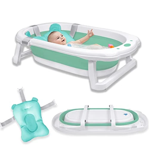 Zeitlich begrenztes Angebot: Froadp 82x50x20cm Faltbare Badewannen für Babys, Klappbare Babybadewanne, Rutschfest Kinderbadewanne, Tragbare Sicherheits Duschwanne für Neugeborene Kleinkinder von 0-8 Jahren (Grün mit Sitzkissen) von 26.99 € auf 26.99 € (0.