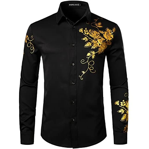 Oferta limitada: PARKLEES Camisas de vestir de manga larga con botones para hombre, Zzcl63-black Gold, L de 40.78 € a 40.78 € (ahorro 0.00%)