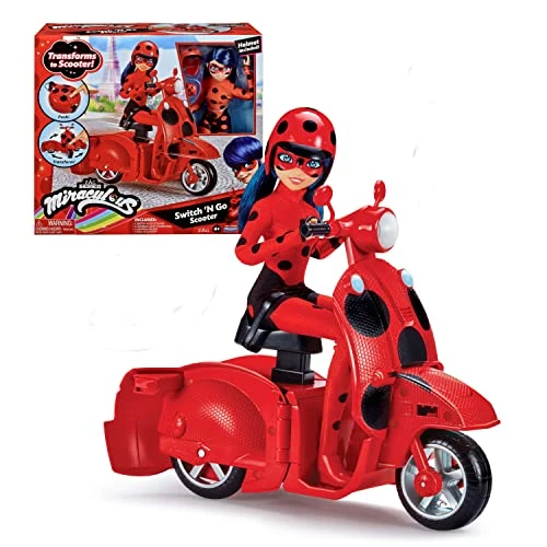 Tijdelijke aanbieding: Bandai - Miraculous Ladybug - Scooter Miraculous Switch’n go + beweegbare pop Ladybug Lucky Charm 26 cm - P50668 van 59.70 EUR naar 37.61 EUR (korting 37%)