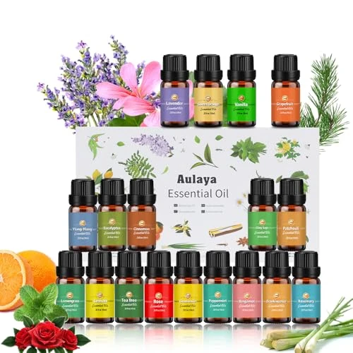 Offerta a tempo: Oli Essenziali per Diffusori, Set di olio essenziale 18 x 10 ml, Essenze Naturali,Tea Tree Lavanda Rosmarino Eucalipto Ylang-ylang Incenso Citronella Arancia Menta Limone Bergamotto - 0.00% da 39.99 € a 39.99 €