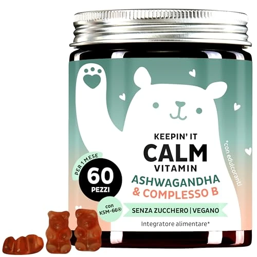 Keepin'It Calm Vitamin - Ashwagandha 1800mg mit Vitamin B1, B2, B6, B12 - mit Withanolide - Schlafbeere - 60 Stück (1 Monat Vorrat) - Zuckerfrei, Vegan - Bears with Benefits