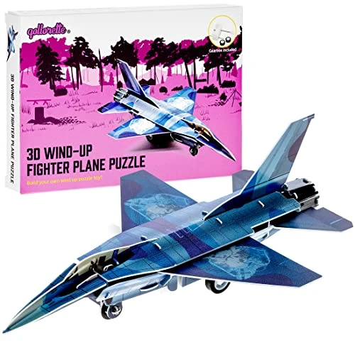 qollorette Wind Up Toy Vehicle, Assemble 3D Puzzle Plane Military Airplane Kids Learning Educational Building - Mini Pull Back for Children Boys & Girls